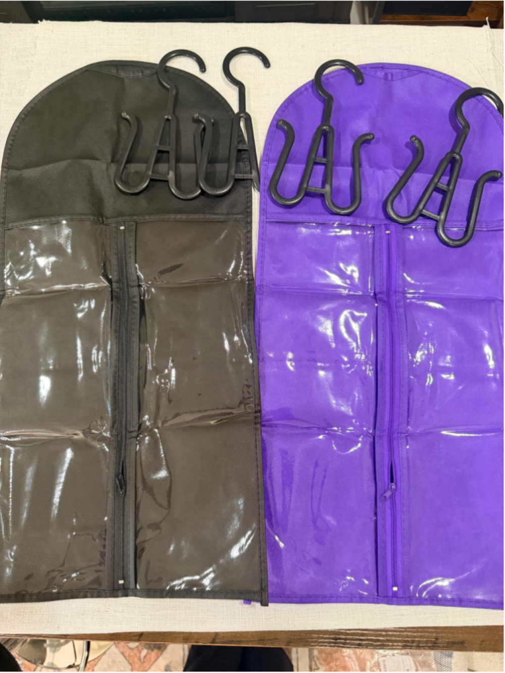 Hanging Wig Hair Extension Storage Bags with Hangers Set of 2 Black Purple
